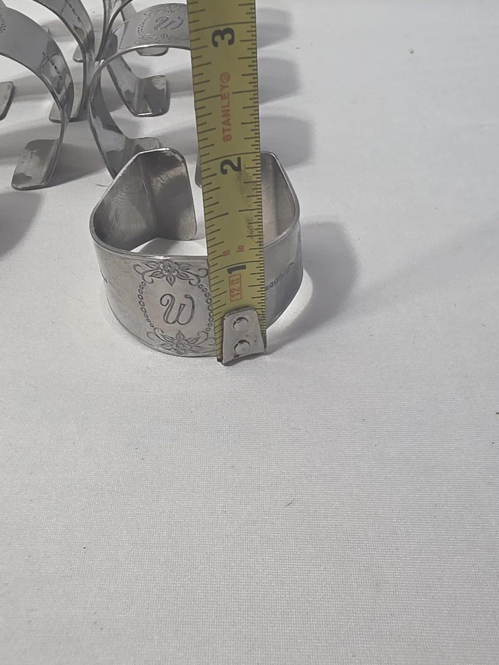 Custom Craft Stainless Steel Silver Napkin Rings with 'W' Monogram - Set of 8
